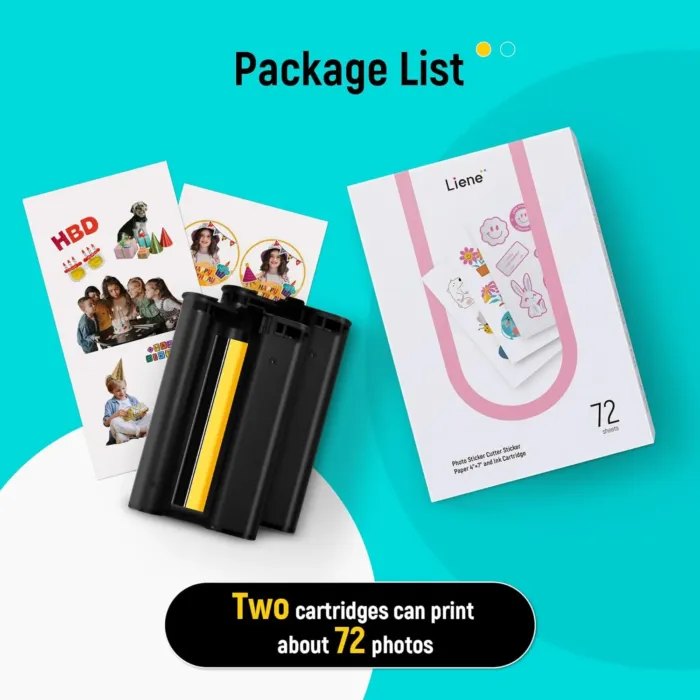 Liene Sticker Paper & Cartridge (Enhanced Adhesion Version) - 2 Ink Cartridge Refills & 72 Sheets 4x7" Photo Paper, Dye Sublimation Waterproof, Compatible with Liene PixCut S1 - Image 7