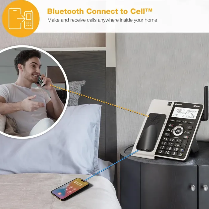 AT&T Cordless Phone 5 Handset with Bluetooth, Landline Phones for Home, Answering System, Smart Call Blocker, DECT 6.0 Extended Range, 2" Backlit Screen, Lighted Keypad with Big Buttons, BL3107-5 - Image 4