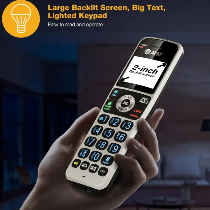 AT&T Cordless Phone 5 Handset with Bluetooth, Landline Phones for Home, Answering System, Smart Call Blocker, DECT 6.0 Extended Range, 2" Backlit Screen, Lighted Keypad with Big Buttons, BL3107-5 - Image 7