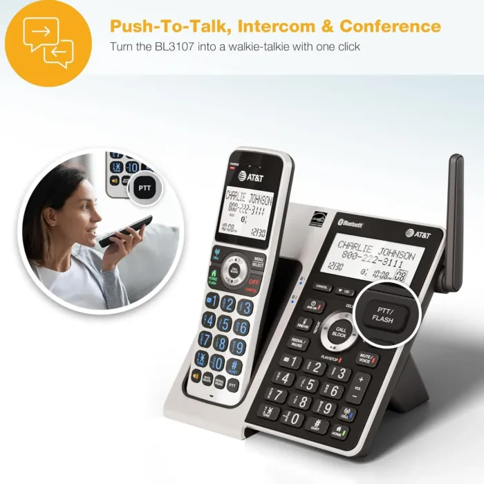 AT&T Cordless Phone 5 Handset with Bluetooth, Landline Phones for Home, Answering System, Smart Call Blocker, DECT 6.0 Extended Range, 2" Backlit Screen, Lighted Keypad with Big Buttons, BL3107-5 - Image 8