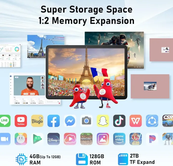Blackview 10 inch Android Tablet, 2025 Android 14 Tablet with 12(4+8) GB+128GB 2TB Expand, Dual Speakers and Camera, BT5.3, WiFi 6, Google GMS, 2.0GHz CPU, Support Widevine L1, PC Mode,Blue - Image 6