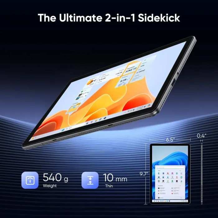 10.1" Window 11 Pro Tablet PC 12GB RAM 256GB SSD, Intel Core m3 Processor (up to 3.4 GHz), HD Touchscreen, BT5.0 WiFi 5, Type-C, Micro HDMI, Dual Webcam, Space Gray (Keyboard Sold Separately) - Image 6