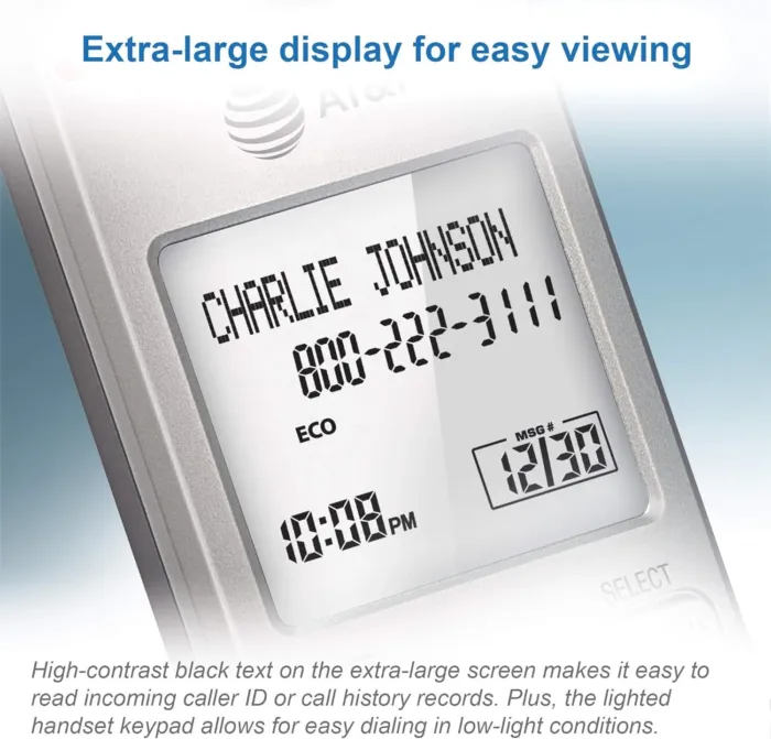 AT&T EL51203 2 Handset DECT 6.0 Cordless Home Phone Full-Duplex Handset Speakerphone, Backlit Display, Lighted Keypad, Caller ID/Call Waiting, Phonebook, Eco Mode, Voicemail Key, Quiet Mode,Intercom - Image 3