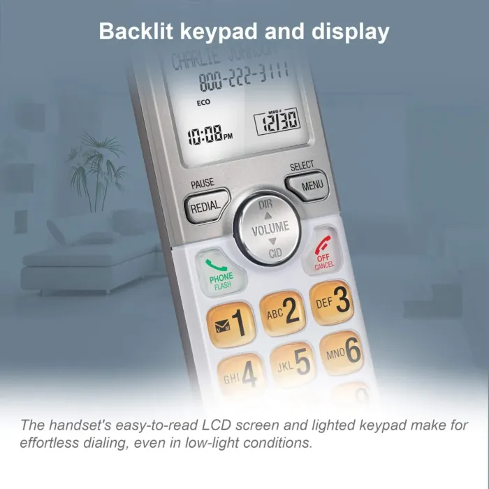 AT&T EL51203 2 Handset DECT 6.0 Cordless Home Phone Full-Duplex Handset Speakerphone, Backlit Display, Lighted Keypad, Caller ID/Call Waiting, Phonebook, Eco Mode, Voicemail Key, Quiet Mode,Intercom - Image 5