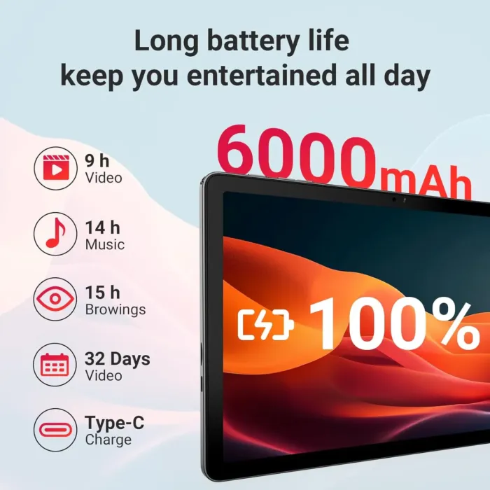 2025 Google Tablet 10.1" Android 14, MTK Helio G80 Octa-Core 12GB RAM 128GB, HD IPS Touchscreen, Wi-Fi 6, BT 5.0, 6000mAh Battery, Dual Camera, Stand Case, Widevine L1, Gray - Image 4