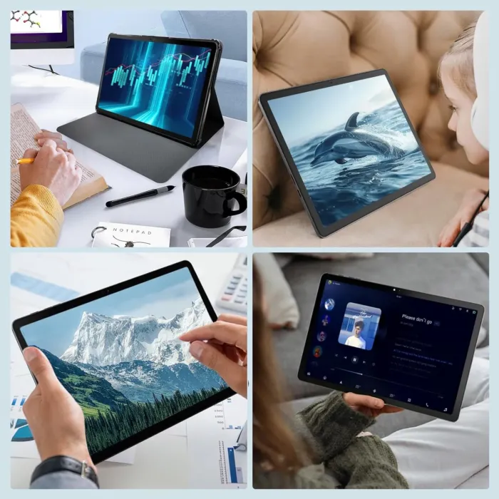 2025 Google Tablet 10.1" Android 14, MTK Helio G80 Octa-Core 12GB RAM 128GB, HD IPS Touchscreen, Wi-Fi 6, BT 5.0, 6000mAh Battery, Dual Camera, Stand Case, Widevine L1, Gray - Image 8