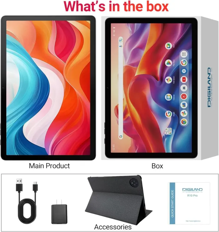 2025 Google Tablet 10.1" Android 14, MTK Helio G80 Octa-Core 12GB RAM 128GB, HD IPS Touchscreen, Wi-Fi 6, BT 5.0, 6000mAh Battery, Dual Camera, Stand Case, Widevine L1, Gray - Image 9
