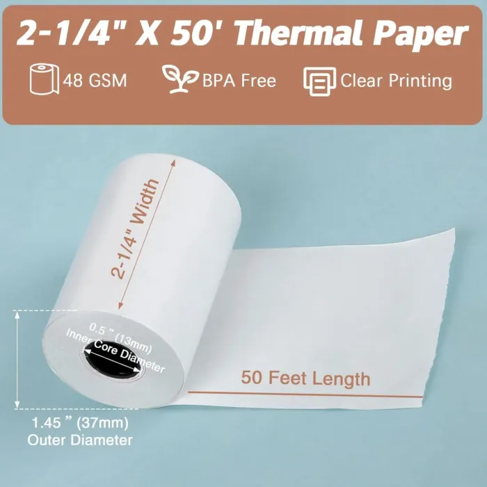 (5 Rolls) 2 1/4 x 50 Thermal Receipt Paper Rolls, POS Cash Register Paper Rolls, BPA Free 2.25x50ft Long Per Thermal Paper Receipt - Image 3