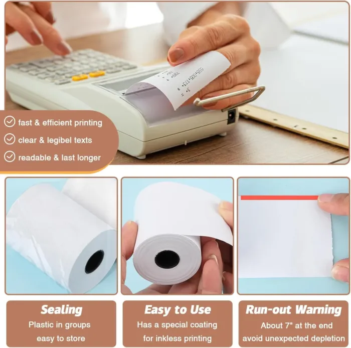(5 Rolls) 2 1/4 x 50 Thermal Receipt Paper Rolls, POS Cash Register Paper Rolls, BPA Free 2.25x50ft Long Per Thermal Paper Receipt - Image 5