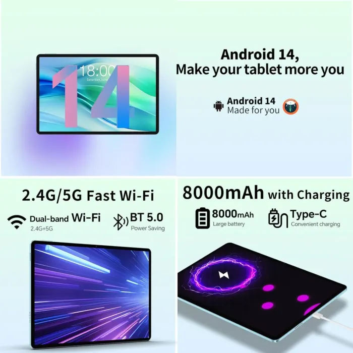 TECLAST Tablet 11 inch Android 14 Tablets, P50 14GB+128GB,1TB Expand, Widevine L1 Compatible 8-Core Tablet with 5G WiFi, 8000mAh Battery, 13MP Camera, 11" IPS Big Screen, GPS - Image 6