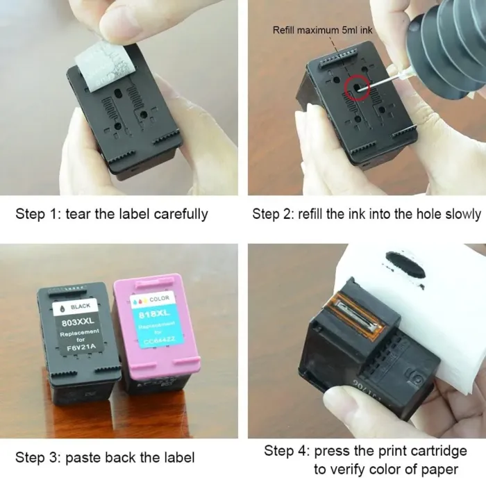Aomya Ink Refill kit 5x100ml for Canon 250 251 270 271 280 281 1200 2200 PG240 CL241 PG245 CL246 PG210 Refillable Ink Cartridge CIS CISS System with 5 Syringes (PBK, BK, C, M, Y) - Image 8