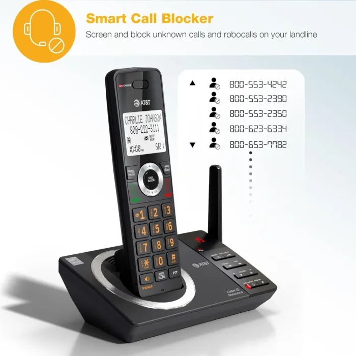 AT&T 4-Handset Expandable DECT 6.0 Cordless Home Phone with Large Display, Big Buttons, Answering Machine, Smart Call Blocker, Long Range, Caller ID, Speakerphone, Intercom: CL82418 (Charcoal Black) - Image 4