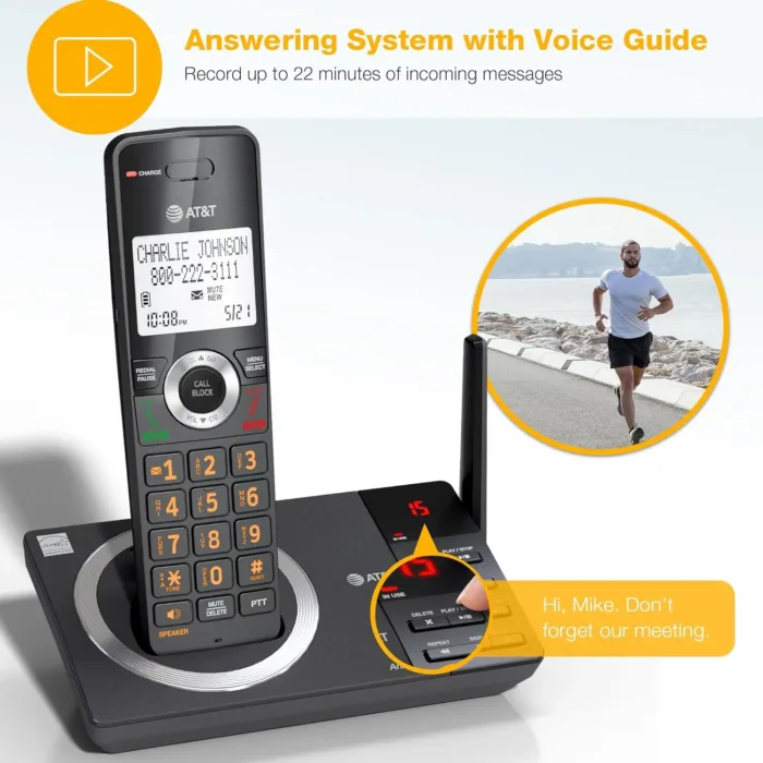 AT&T 4-Handset Expandable DECT 6.0 Cordless Home Phone with Large Display, Big Buttons, Answering Machine, Smart Call Blocker, Long Range, Caller ID, Speakerphone, Intercom: CL82418 (Charcoal Black) - Image 5