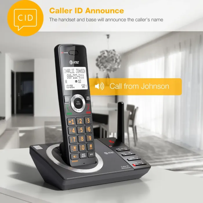 AT&T 4-Handset Expandable DECT 6.0 Cordless Home Phone with Large Display, Big Buttons, Answering Machine, Smart Call Blocker, Long Range, Caller ID, Speakerphone, Intercom: CL82418 (Charcoal Black) - Image 6