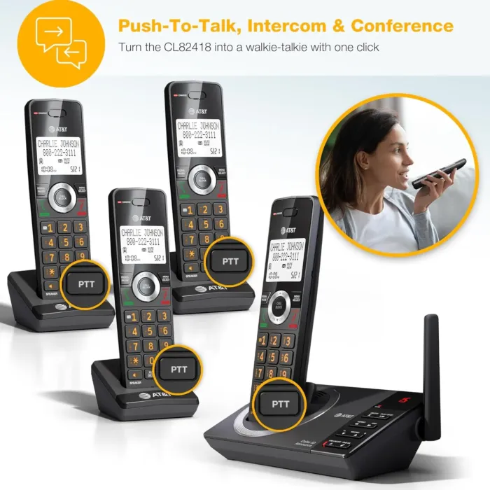AT&T 4-Handset Expandable DECT 6.0 Cordless Home Phone with Large Display, Big Buttons, Answering Machine, Smart Call Blocker, Long Range, Caller ID, Speakerphone, Intercom: CL82418 (Charcoal Black) - Image 10