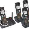 AT&T 4-Handset Expandable DECT 6.0 Cordless Home Phone with Large Display, Big Buttons, Answering Machine, Smart Call Blocker, Long Range, Caller ID, Speakerphone, Intercom: CL82418 (Charcoal Black)