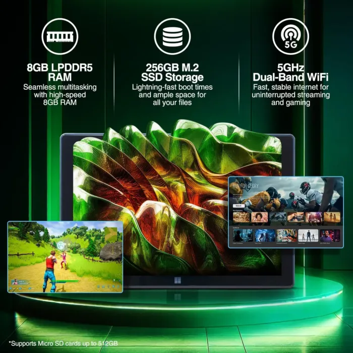 Fusion5 10.1" Windows 11 Professional Tablet PC - Intel 13th Gen - Full HD Windows Tablet Computer - 8GB RAM, 256GB SSD Storage, Quad-Core CPU, 10 Inch, USB 3.0, Micro HDMI, Expandable Storage - Image 4