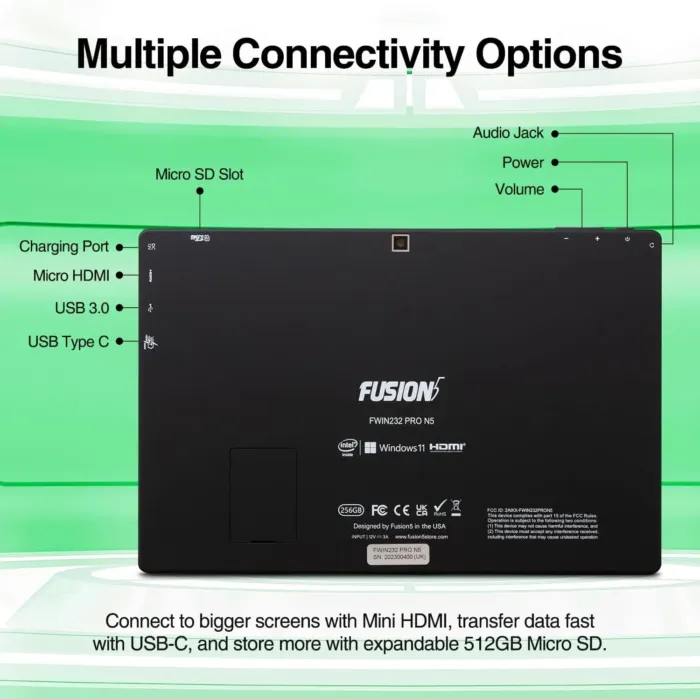 Fusion5 10.1" Windows 11 Professional Tablet PC - Intel 13th Gen - Full HD Windows Tablet Computer - 8GB RAM, 256GB SSD Storage, Quad-Core CPU, 10 Inch, USB 3.0, Micro HDMI, Expandable Storage - Image 6