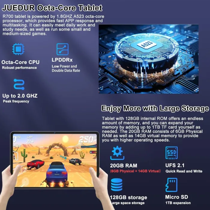 2025 Android 14 Tablet 20GB RAM 128GB ROM 1TB Expand, 10 Inch Octa-Core Tablets with 5G WIFI 6, Tablet with Keyboard, Mouse, Case, 6000mAh Battery, HD IPS Display, Widevine L1, Split Screen -Grey - Image 3