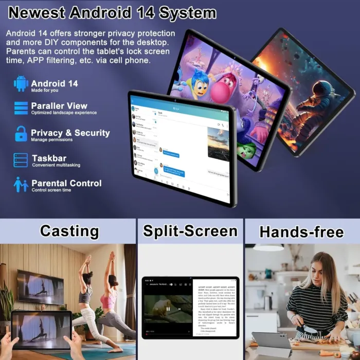 2025 Android 14 Tablet 20GB RAM 128GB ROM 1TB Expand, 10 Inch Octa-Core Tablets with 5G WIFI 6, Tablet with Keyboard, Mouse, Case, 6000mAh Battery, HD IPS Display, Widevine L1, Split Screen -Grey - Image 4