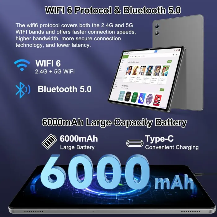 2025 Android 14 Tablet 20GB RAM 128GB ROM 1TB Expand, 10 Inch Octa-Core Tablets with 5G WIFI 6, Tablet with Keyboard, Mouse, Case, 6000mAh Battery, HD IPS Display, Widevine L1, Split Screen -Grey - Image 5