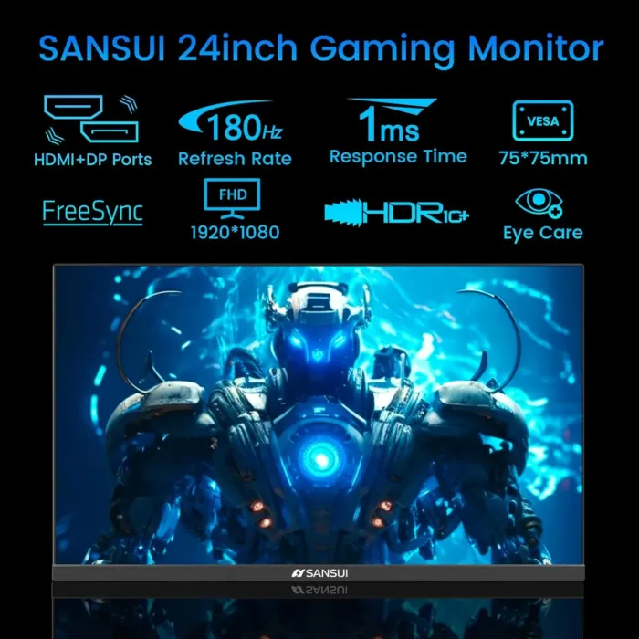 SANSUI 24 Inch Gaming Monitor 180Hz, DP 1.4 & HDMI 2.0 Ports High Refresh Rate Computer Monitor, Racing FPS RTS Modes, 1ms Response Time 110% sRGB (ES-G24F4, HDMI Cable Included) - Image 3