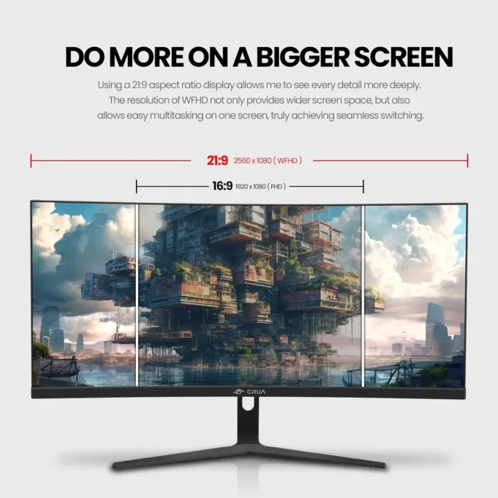 CRUA 30Inch Ultrawide Curved Monitor, 21:9 WFHD(2560x1080P) VA Computer Monitor, 99% sRGB 100HZ 1500R PC Monitors Support FreeSync, Wall-Mounted, with HDMI/DP Display Port-Black - Image 4