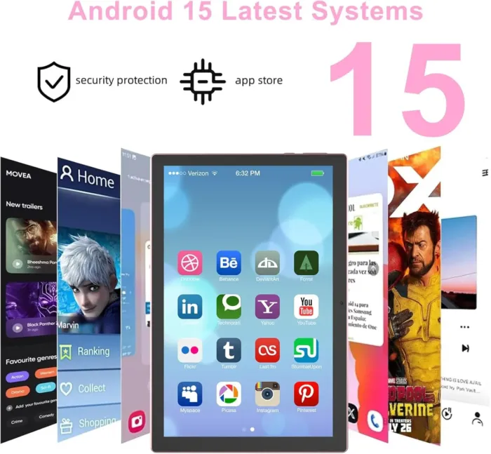 Android 15 Tablet 10 inch Tablets with Case, 10GB RAM + 64GB ROM (Expand to 1TB), Quad Core Processor Tablets, 5G WiFi 6, BT5.0, 1280x800 HD Screen, 6000mAh, Dual Camera, GMS, Widevine L1, Pink - Image 3