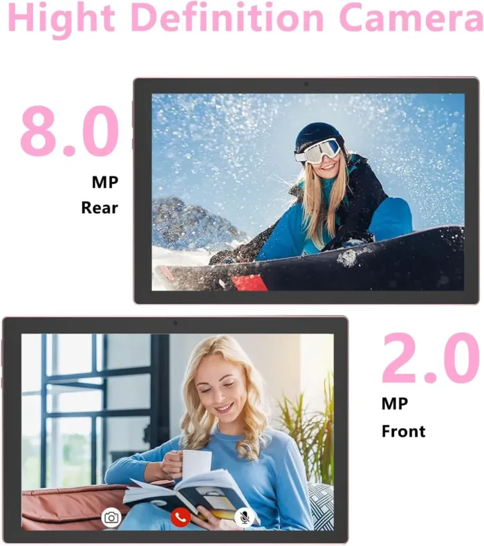 Android 15 Tablet 10 inch Tablets with Case, 10GB RAM + 64GB ROM (Expand to 1TB), Quad Core Processor Tablets, 5G WiFi 6, BT5.0, 1280x800 HD Screen, 6000mAh, Dual Camera, GMS, Widevine L1, Pink - Image 4