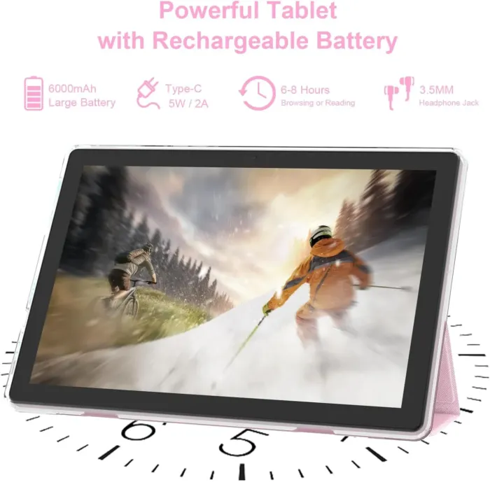 Android 15 Tablet 10 inch Tablets with Case, 10GB RAM + 64GB ROM (Expand to 1TB), Quad Core Processor Tablets, 5G WiFi 6, BT5.0, 1280x800 HD Screen, 6000mAh, Dual Camera, GMS, Widevine L1, Pink - Image 6