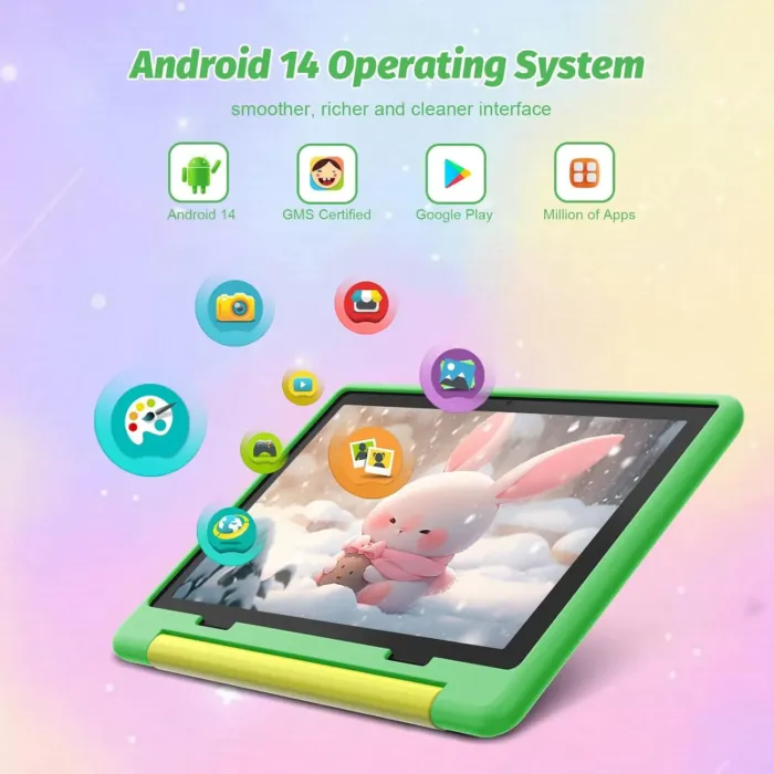 Kids Tablet 10 Inch Android 14 Tablet for Kids Ages 3-12, Octa-Core with Case, Parental Controls,14GB+64GB Storage (TF Expand 1TB), 5G WiFi, BT5.3, Green - Image 3