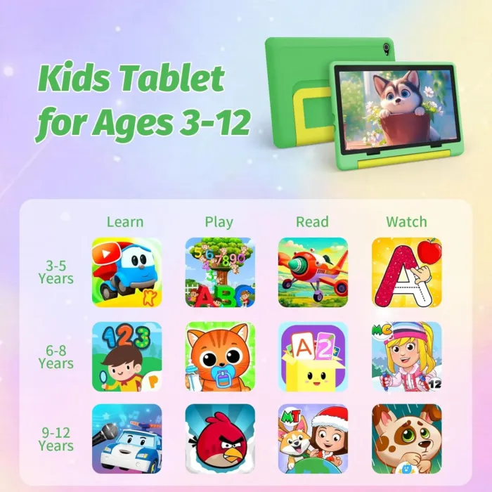 Kids Tablet 10 Inch Android 14 Tablet for Kids Ages 3-12, Octa-Core with Case, Parental Controls,14GB+64GB Storage (TF Expand 1TB), 5G WiFi, BT5.3, Green - Image 6