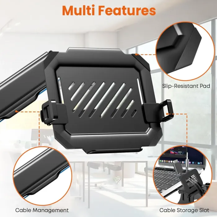 2-in-1 Laptop Wall Mount with Detachable Tray | Gas Spring Adjustable Arm for 12-17 Inch Laptops & Monitors | Full Motion Articulating Stand | Holds 2.2-19.8 lbs (Black) - Image 4