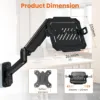 2-in-1 Laptop Wall Mount with Detachable Tray | Gas Spring Adjustable Arm for 12-17 Inch Laptops & Monitors | Full Motion Articulating Stand | Holds 2.2-19.8 lbs (Black)