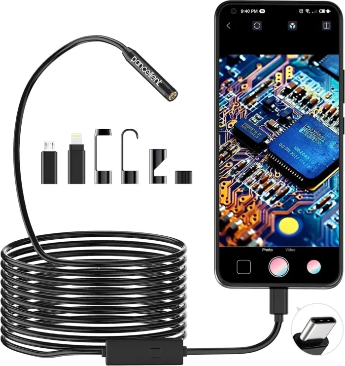 1920P Snake Inspection Borescope, Pancellent Type C Endoscope, Scope Camera with 8 LED Lights for Android and iOS Smartphone, iPhone, iPad, Samsung (16.5 FT/5M) - Image 2