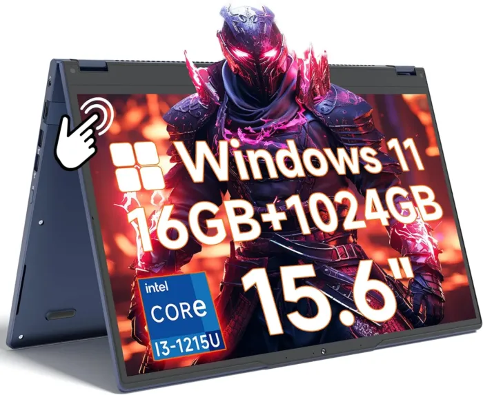 2 in 1 Laptop Convertible 15.6 Inch (16GB RAM, 1TB SSD), i3-1215U 6-Core Processor(Up to 4.4Ghz), FHD IPS Touch Screen Laptop Computer 360°, Bluetooth, WiFi 2.4G+5G, Webcam, USB 3.0, Type C - Image 2