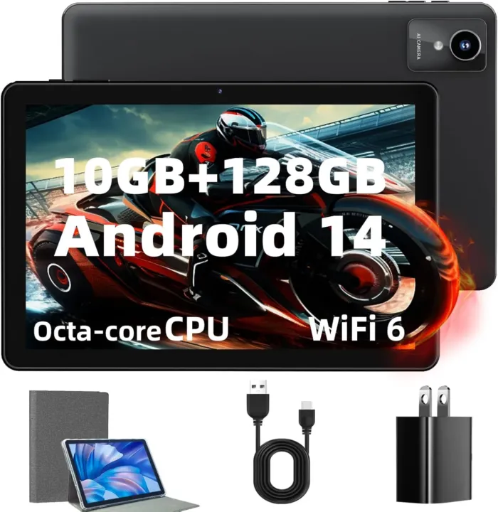 2024 New Tablet 10 inch Android 14 Tablets, 10(4+6)GB RAM+128GB ROM+1TB Expand, Octa-Core 2.0GHz, 1280 * 800 IPS Incell Display, 6000mAh, 5MP+8MP Camera, 5G+2.4G Wi-Fi/Bluetooth 5.4, Widevine L1 - Image 2