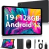 2025 Android 13 Tablets,10.1-inch Tablet with 128GB ROM,19GB RAM,1TB Expand, 2.0GHz CPU, 1920*1200 Incell screen, 8000mAh, 8+13MP WiFi BT5.0 GPS Android Tablet with Keyboard and Mouse - Black