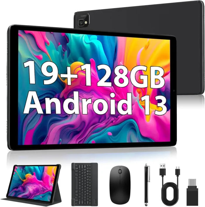 2025 Android 13 Tablets,10.1-inch Tablet with 128GB ROM,19GB RAM,1TB Expand, 2.0GHz CPU, 1920*1200 Incell screen, 8000mAh, 8+13MP WiFi BT5.0 GPS Android Tablet with Keyboard and Mouse - Black - Image 2