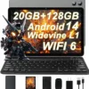 2025 Android 14 Tablet 20GB RAM 128GB ROM 1TB Expand, 10 Inch Octa-Core Tablets with 5G WIFI 6, Tablet with Keyboard, Mouse, Case, 6000mAh Battery, HD IPS Display, Widevine L1, Split Screen -Grey