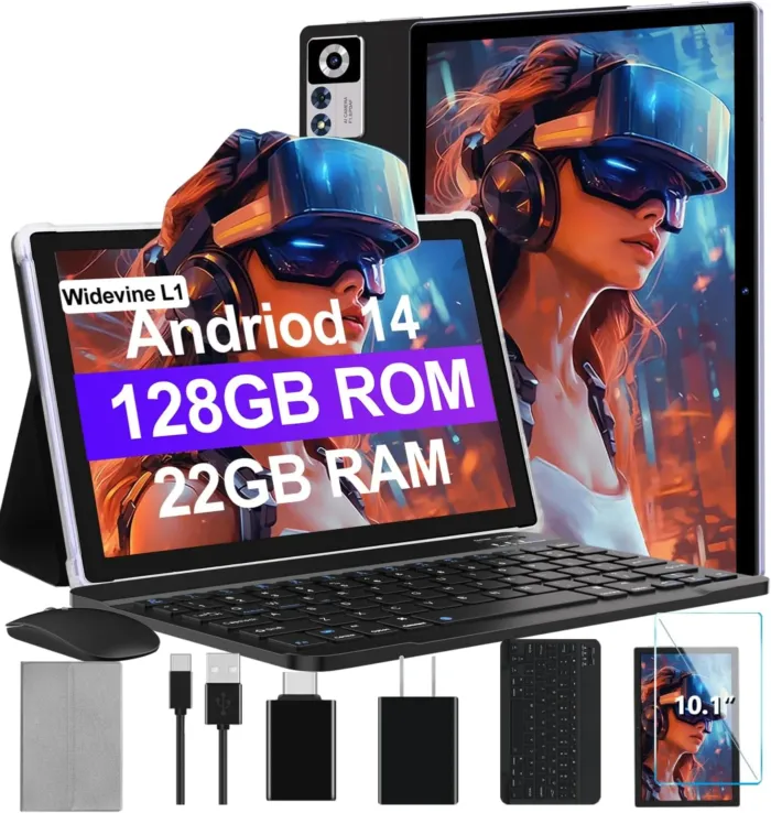 2025 Android 14 Tablet 22GB RAM 128GB ROM 1TB Expand, 10.1 inch 8000mAh Octa-Core Tablet with Keyboard & Mouse, HD IPS Display, 5G Wi-Fi, Bluetooth 5.0, GPS, Widevine L1, Split Screen -Metal Black - Image 2