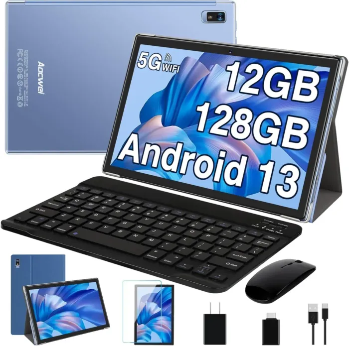 2025 Android Tablet with Keyboard 12GB RAM 128GB ROM 1TB Expand, Octa-Core, 8000mAh 10 Inch Android 13 Tablets with 5G+2.4G WiFi, HD IPS Touchscreen, Case, Mouse, GPS, Split Screen, Metal Body -Blue - Image 2