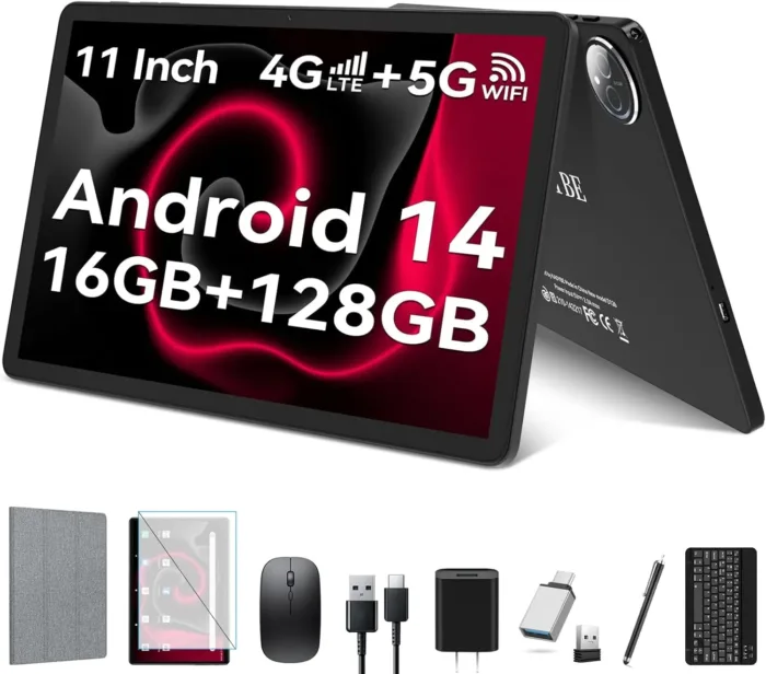 2025 Latest 11 inch Tablet, Android 14 Tablets with 16GB RAM 128GB ROM 1TB Expandable, Dual 4G Tablet with Keyboard, 8000mAh Battery, Octa-Core Tableta with 21 MP Camera, 11" Incell HD Tablets - Image 2