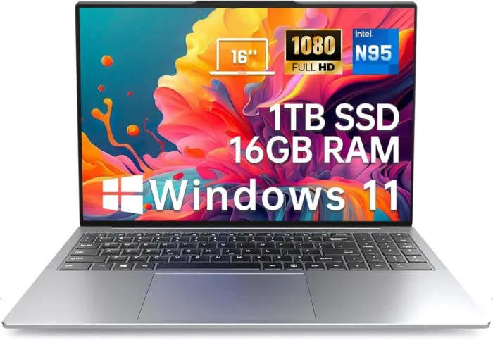 2025 Latest Laptop 16'' FHD Display, 1TB SSD 16GB RAM, 12th Intel Processor N95(Max 3.4GHz), Windows 11, Backlit Keyboard, 8000mAh Battery, Fingerprint, WiFi5, Type-C, HDMI, Bluetooth, Webcam - Image 2
