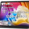 2025 Upgraded Android 14 Tablet, 11inch Tablet PC,Support Face Unlock, Octa-core CPU,12GB+128GB+1TB Expand, 8000mAh Big Battery, 18W Fast Charging, WiFi6, BT5.0,Touchscreen Display Tableta with Case
