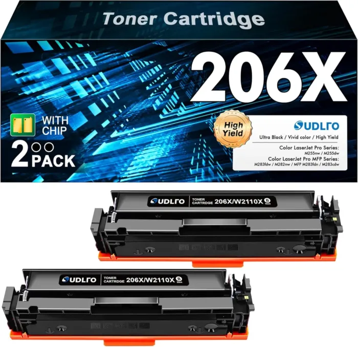 206X Toner Cartridges 2 Black - High Yield Replacement for HP 206X 206A Toner Cartridge Compatible with HP Color Laserjet Pro MFP M283fdw M283cdw M255dw M283 Printer | 2 Pack W2110X W2110A Black Toner - Image 2