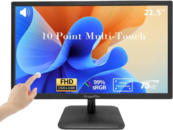 21.5 Inch Touchscreen Monitor FHD 1920x1080P, Built-in Speakers, VESA Supports, 10-Points Computer Touch Screen PC Display with Type-B HDMI VGA Port, 75Hz Desktop Touch Display, Black - Image 2
