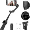 3-axis Gimbal Stabilizer w/Built-in 7.8' Extension Rod, Vlogging Phone Gimbal w/AI Tracking, Portable Smartphone Holder for iPhone w/Full-Screen OLED Display, Trigger Button Smart V8(Black)