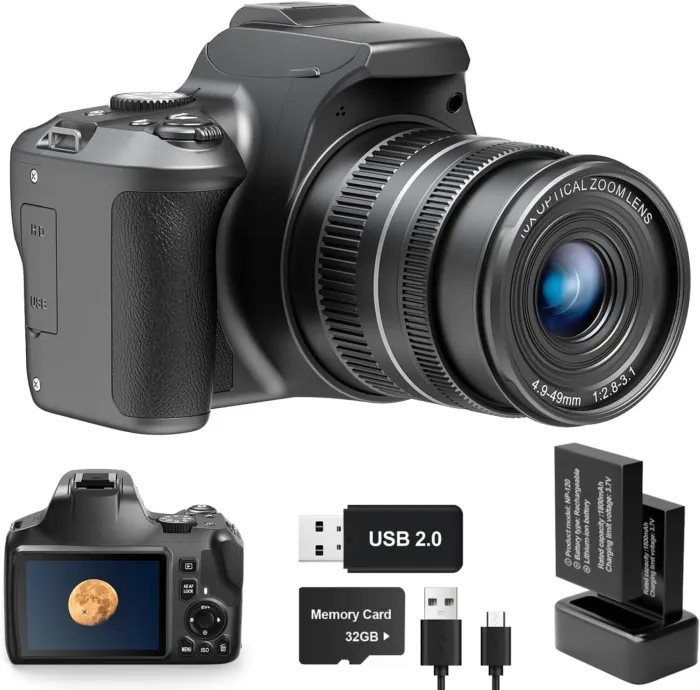 4K Digital Camera with 40X Zoom，64MP DSLR Camera for Photography Beginners，Autofocus 1080P HD Vlogging Camera with EIS，32GB SD Card，2 Batteries (2501) - Image 2