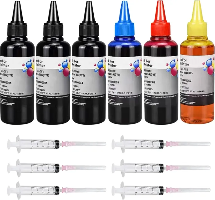6-Pack Universal Dye Ink Refill Kit for All HP Canon Epsn Brother Printers Compatible Cartridges Refillable Cartridge CISS CIS System with 6 Syringes(6x100ML 3BK, 1C. 1M, 1Y) - Image 2